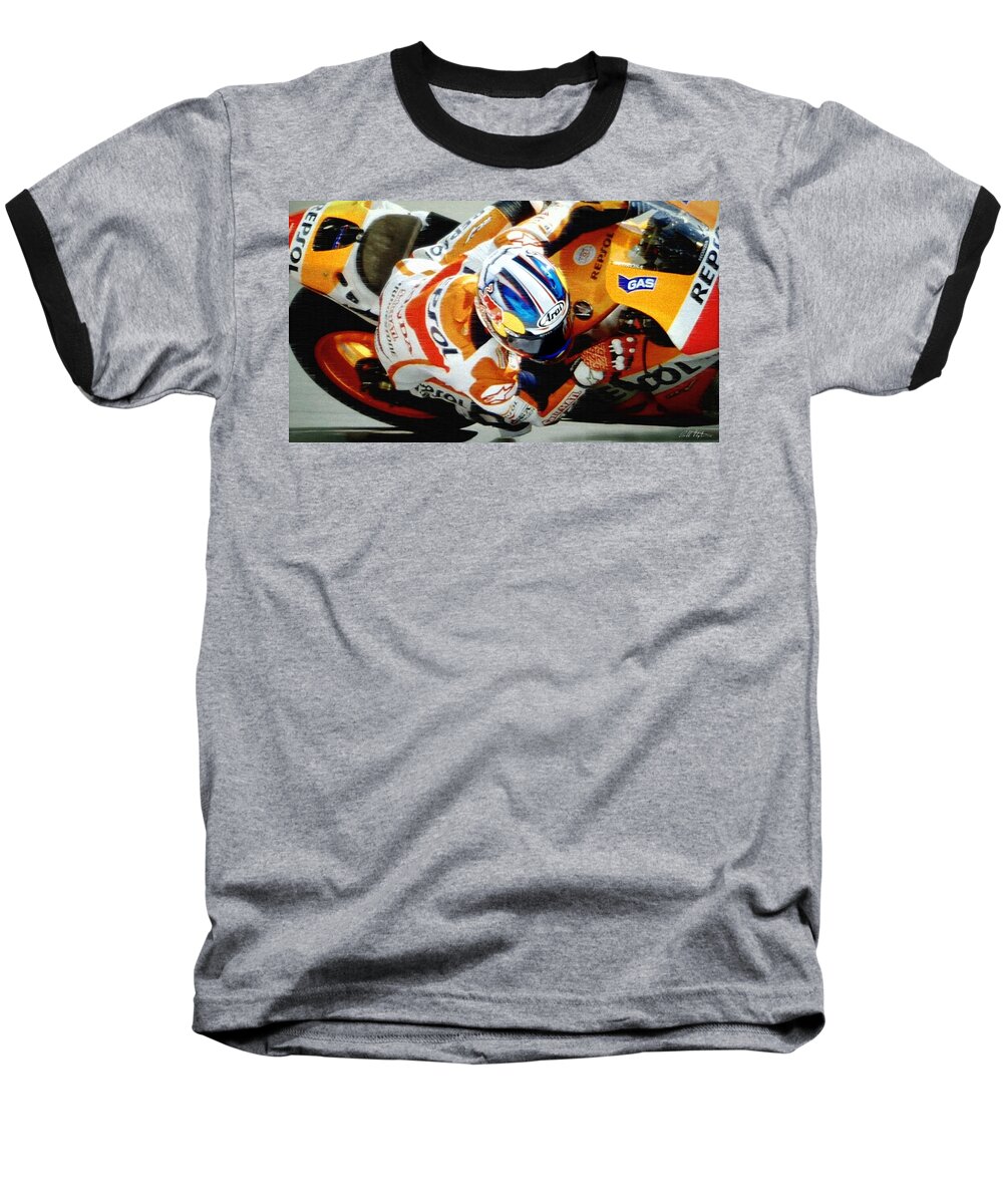 Honda. Moto Gp Baseball T-Shirt featuring the digital art Repsol Honda by Bill Stephens