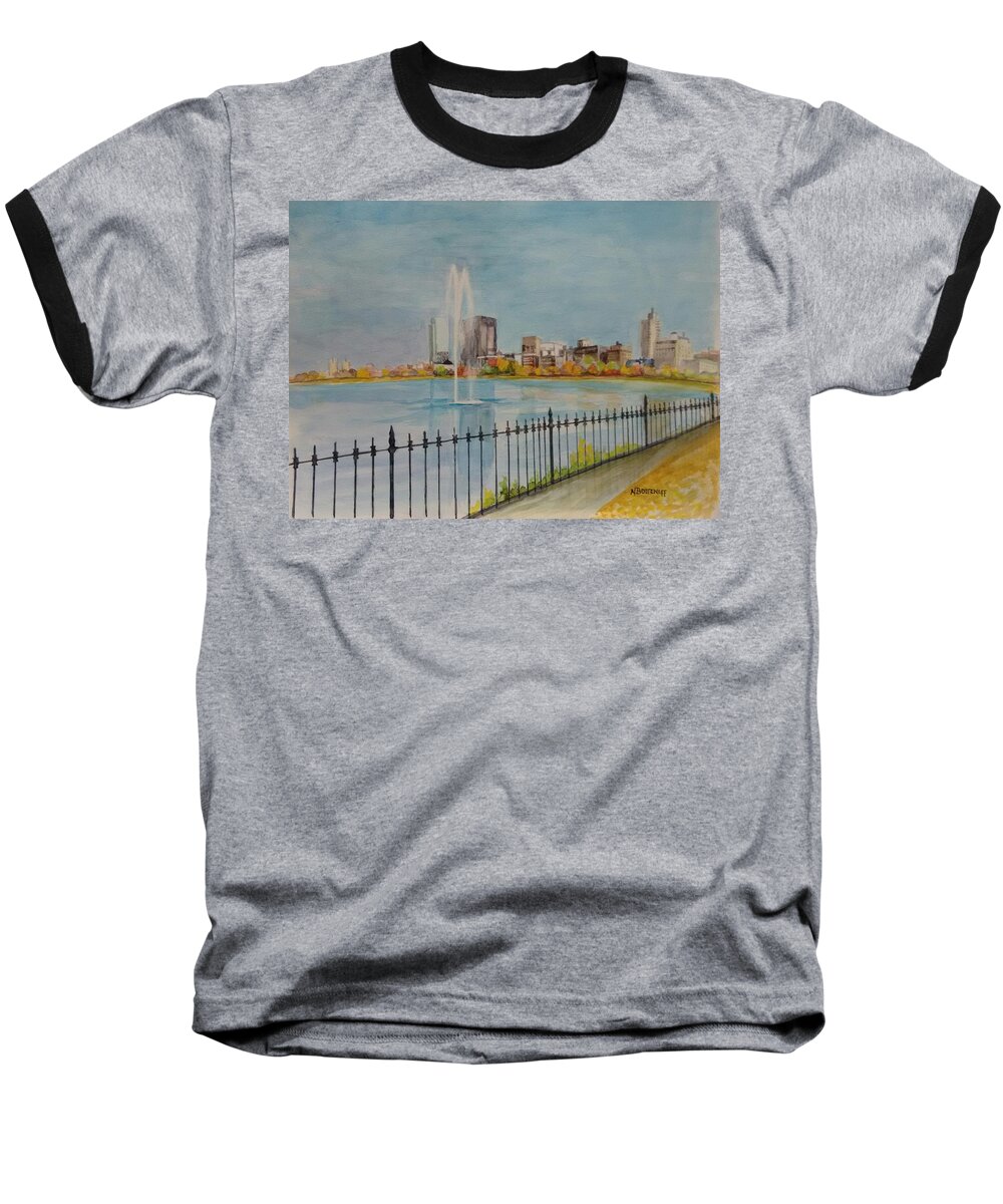 Watercolor Baseball T-Shirt featuring the painting Reservoir in Central Park by Nicolas Bouteneff