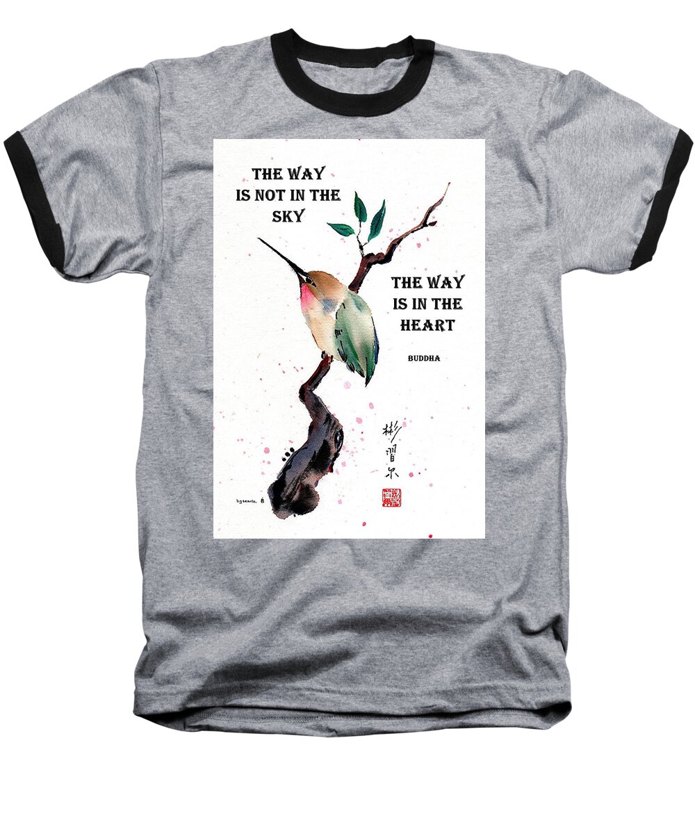 Chinese Brush Painting Baseball T-Shirt featuring the painting Retreat with Buddha quote by Bill Searle