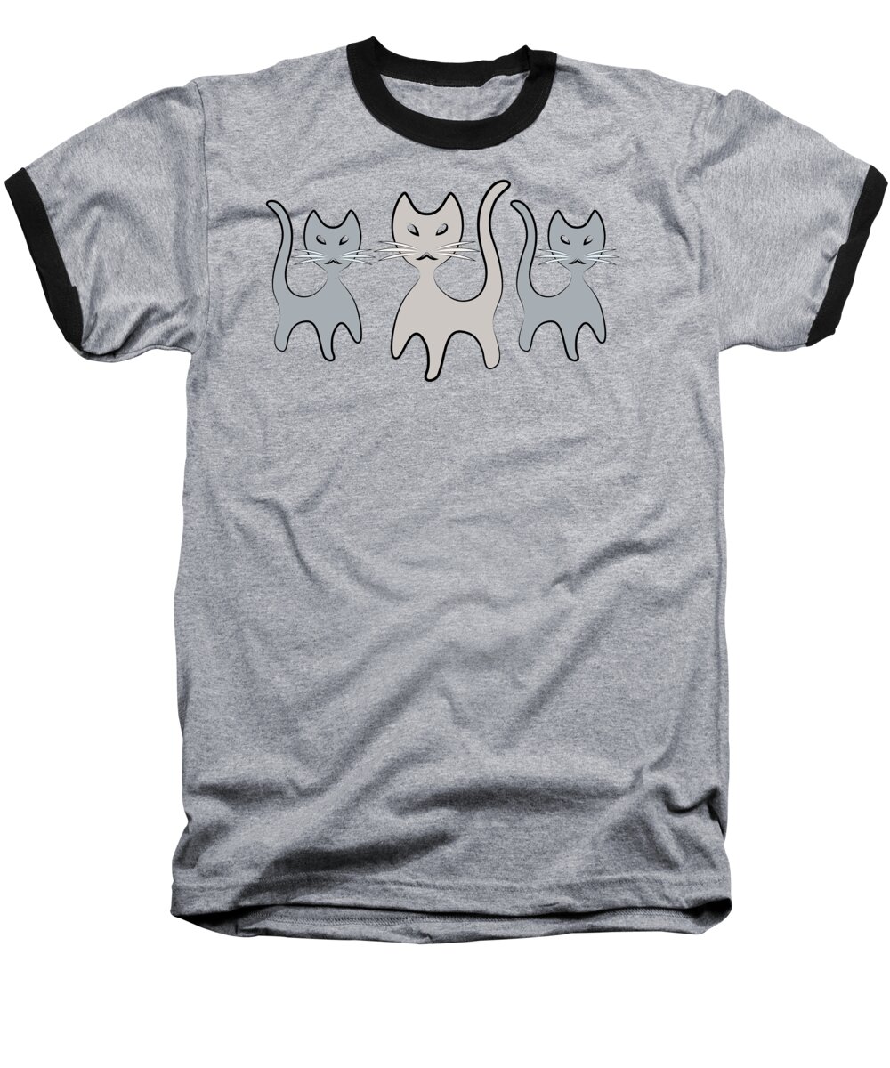 Graphic Cat Baseball T-Shirt featuring the digital art Retro Cat Graphic in Grays by MM Anderson