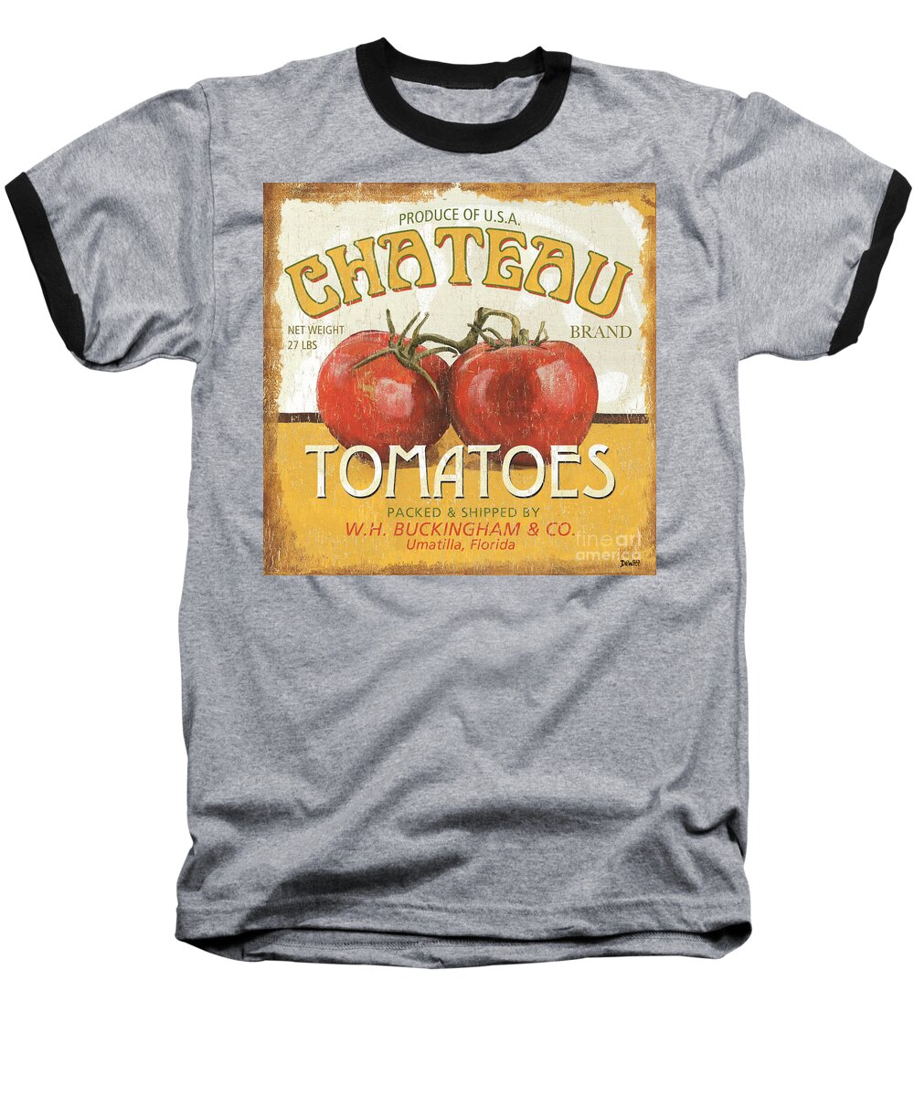 Food Baseball T-Shirt featuring the painting Retro Veggie Labels 4 by Debbie DeWitt