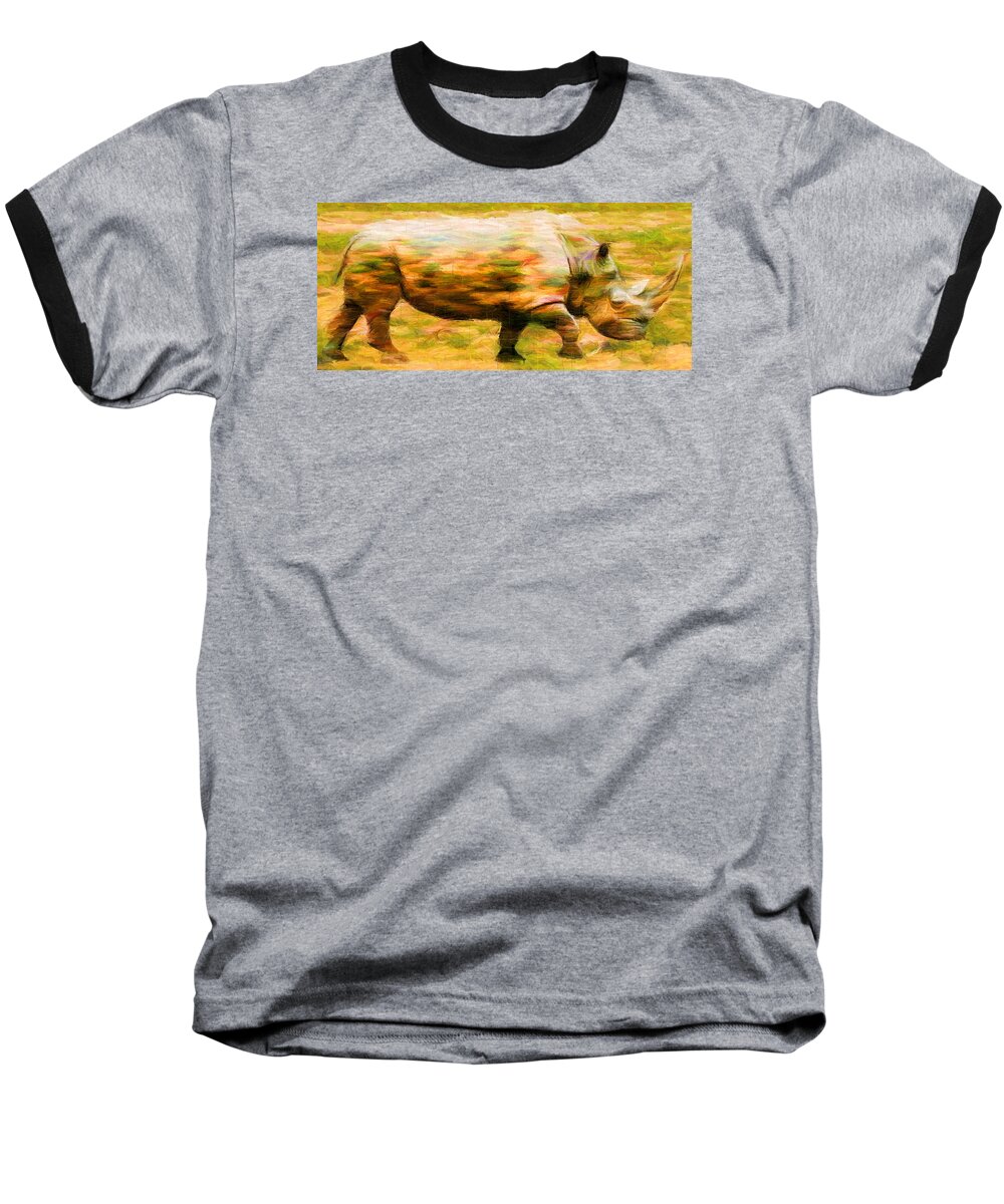 Rhinocerace Baseball T-Shirt featuring the digital art Rhinocerace by Caito Junqueira