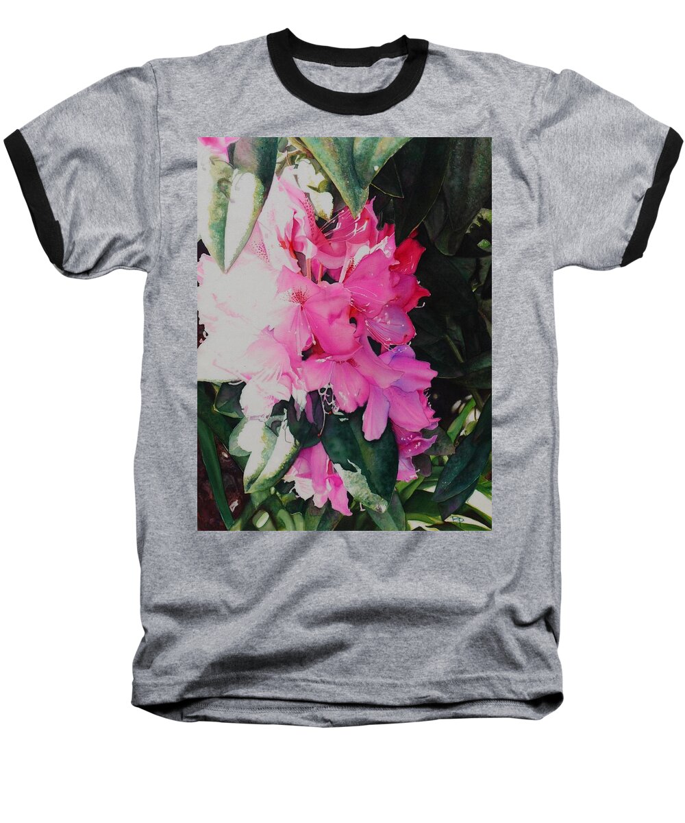  Baseball T-Shirt featuring the painting Rhodies by Barbara Pease