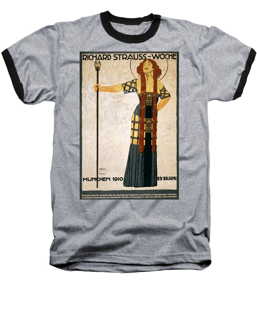 Art Deco Baseball T-Shirt featuring the painting Richard Strauss-Woche 1910 poster by Vincent Monozlay