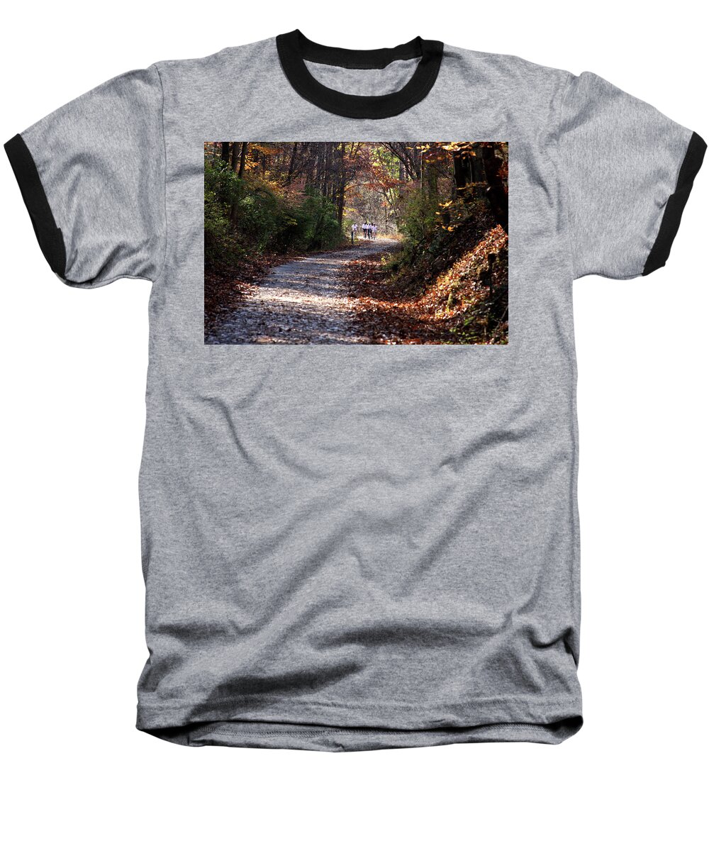 Ride Baseball T-Shirt featuring the photograph Riding bikes on park trail in autumn by Emanuel Tanjala