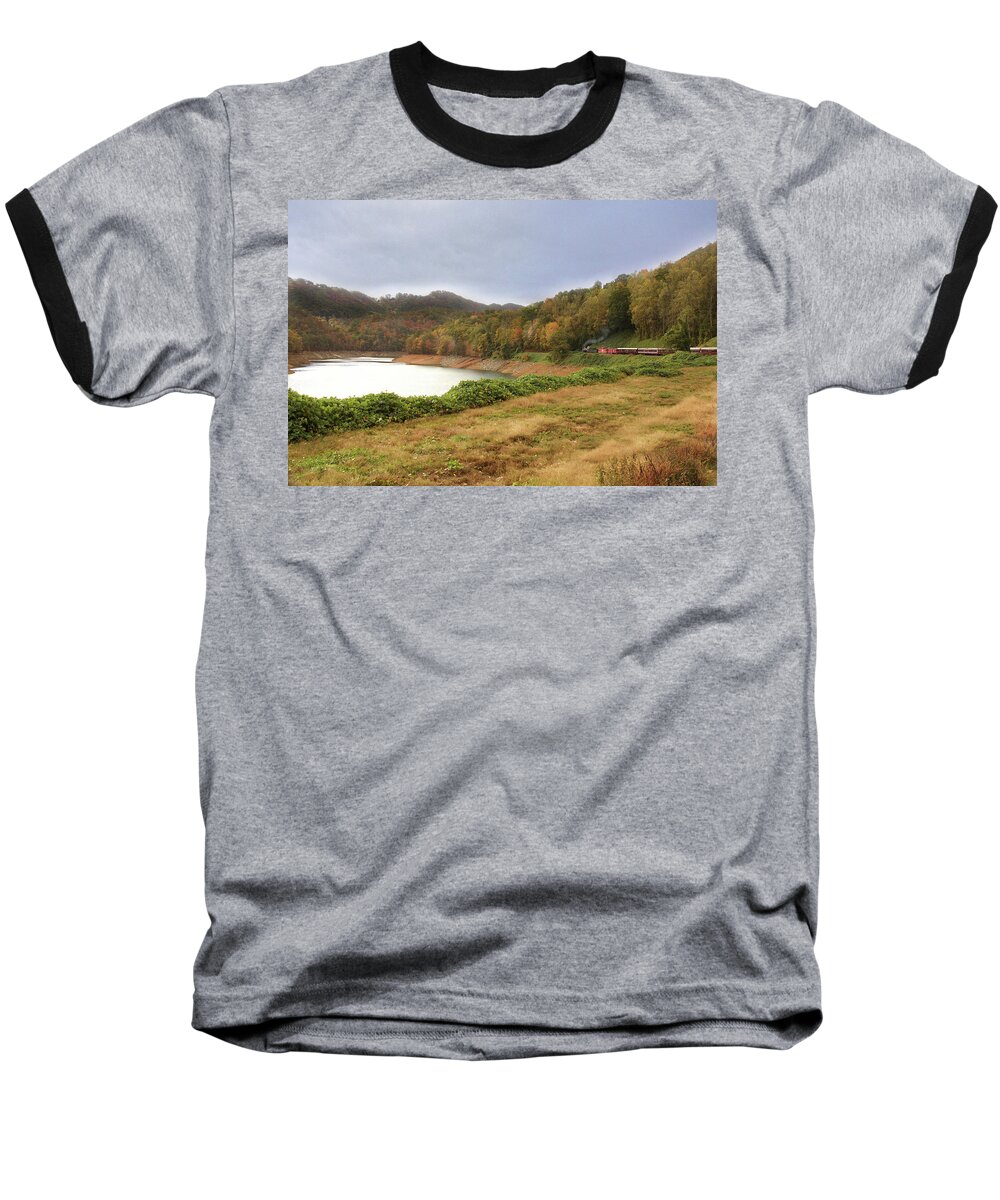 Landscape Baseball T-Shirt featuring the digital art Riding the Rails by Sharon Batdorf