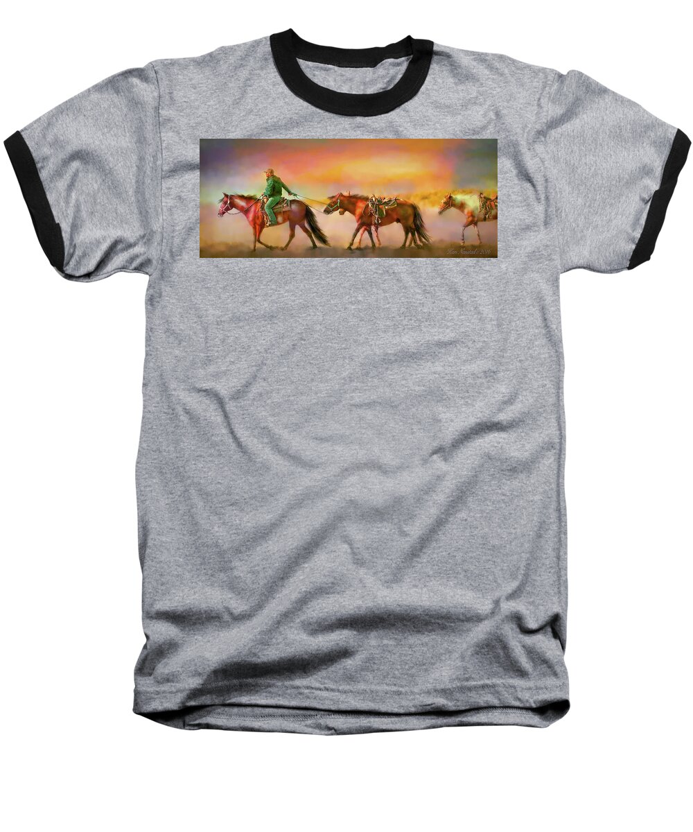 Horseback Riding Baseball T-Shirt featuring the digital art Riding The Surf by Kari Nanstad