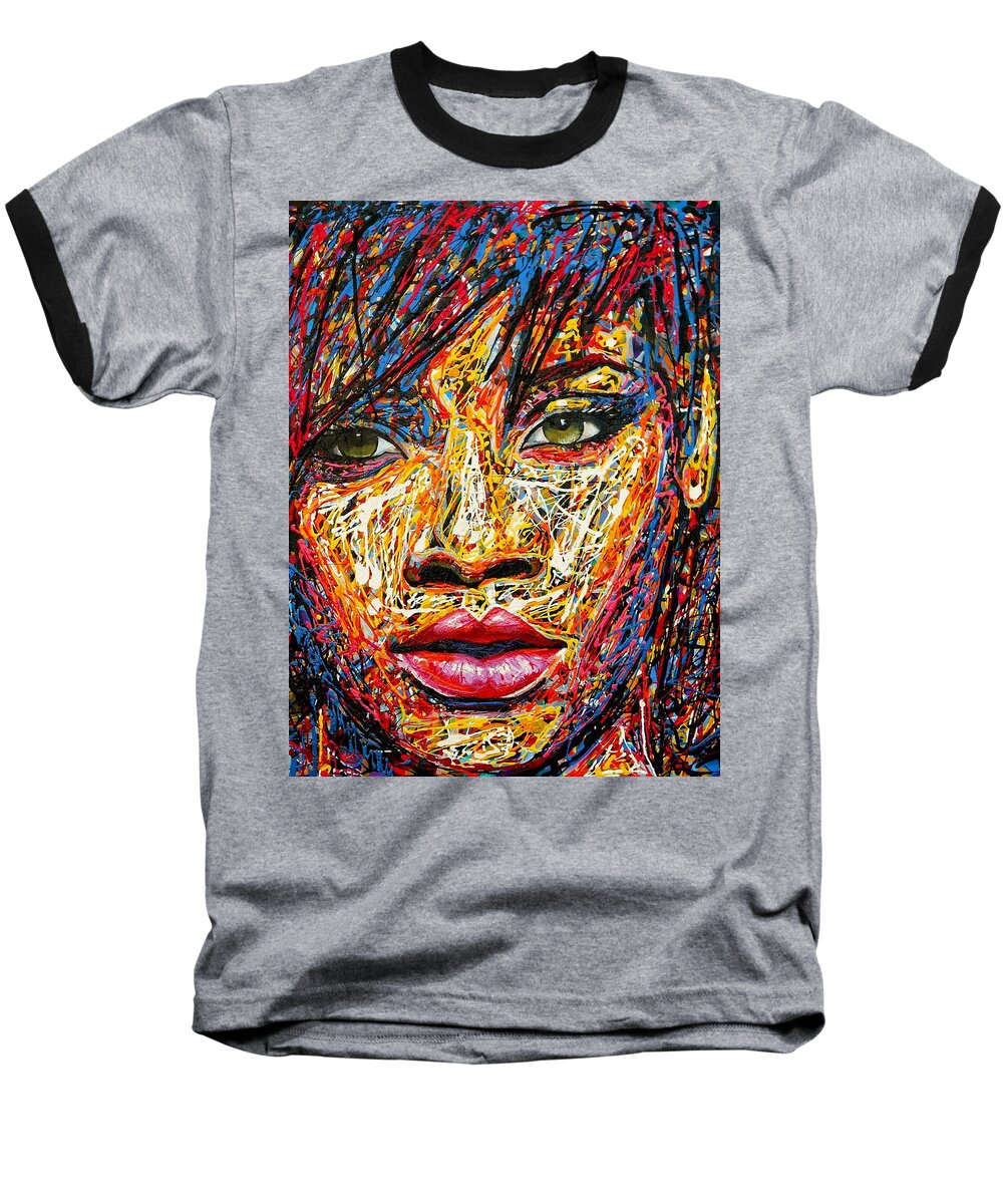 Art Baseball T-Shirt featuring the painting Rihanna by Angie Wright