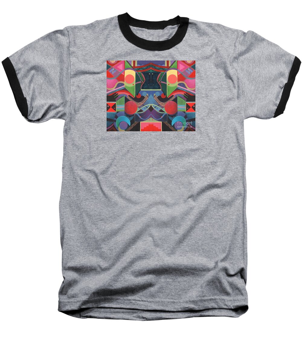 Symmetry Baseball T-Shirt featuring the mixed media Rising Above and Synergy 3 by Helena Tiainen
