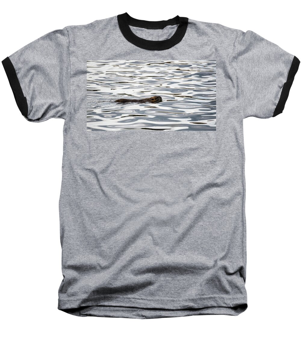 Muskrat Baseball T-Shirt featuring the photograph River Abstract with Muskrat by Alex Lapidus