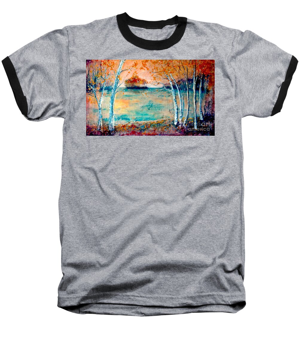 River Baseball T-Shirt featuring the painting River Island by Melanie Stanton