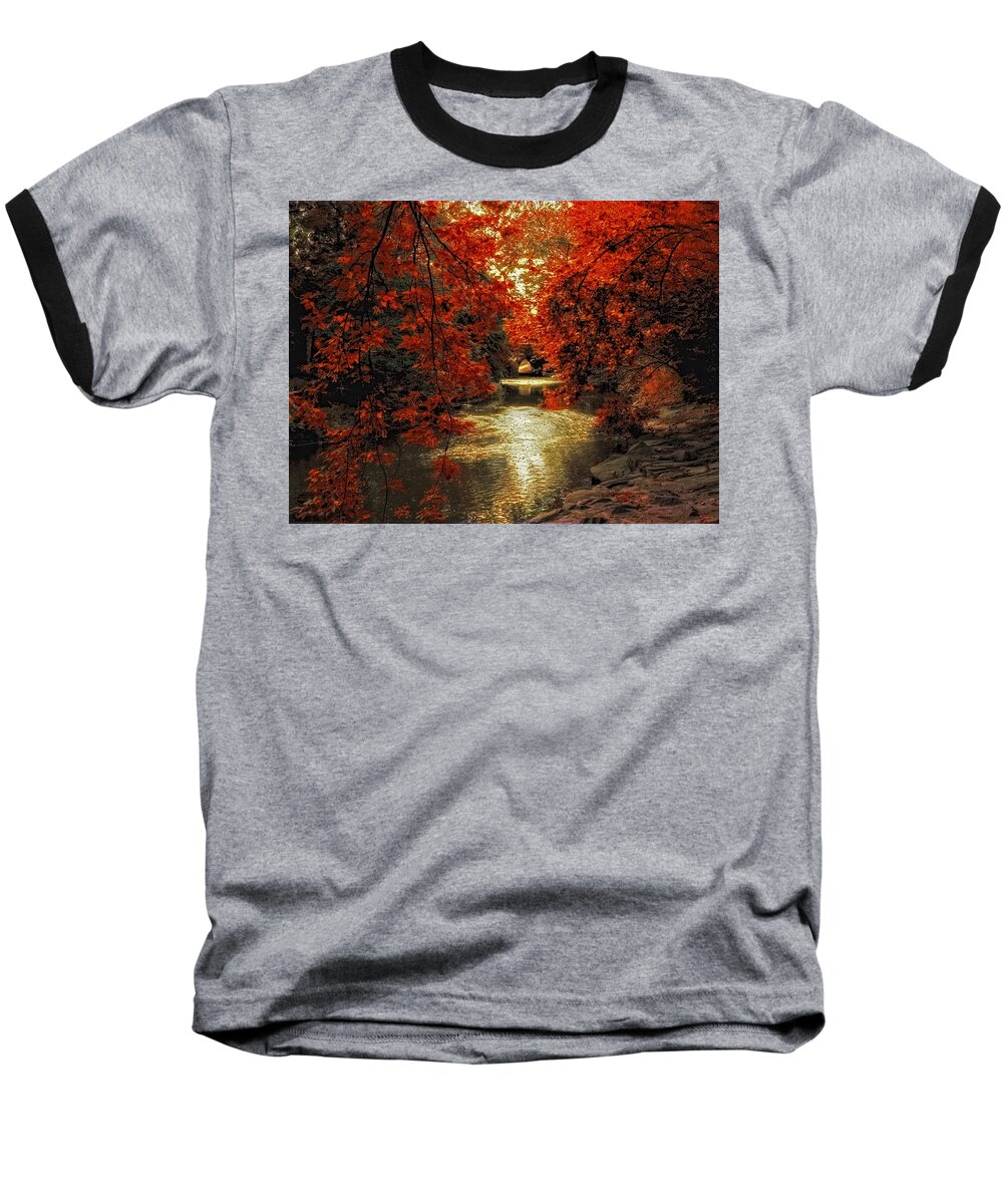 Autumn Baseball T-Shirt featuring the photograph Riverbank Red by Jessica Jenney