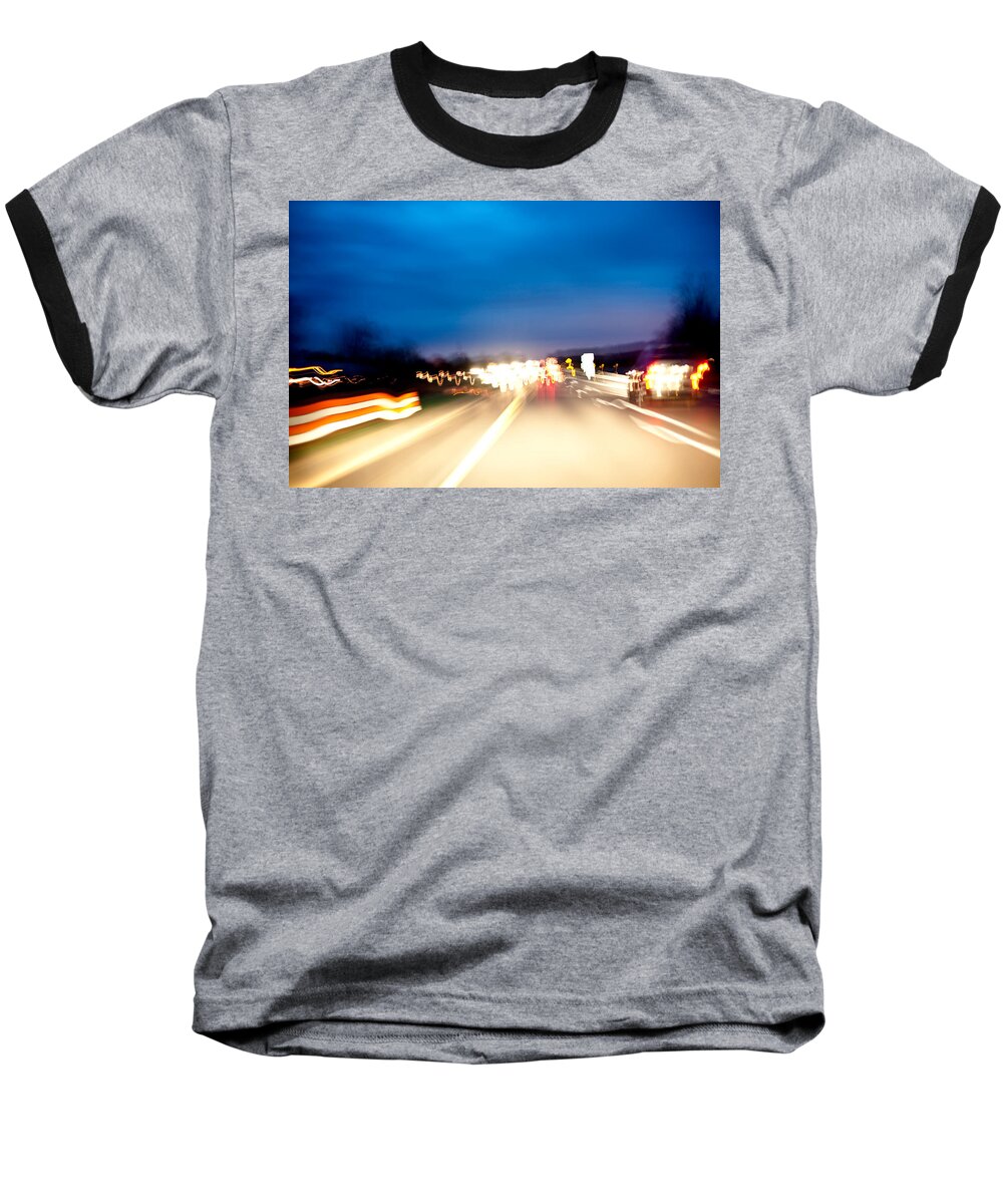Freeway Baseball T-Shirt featuring the photograph Road at Night 5 by Steven Dunn