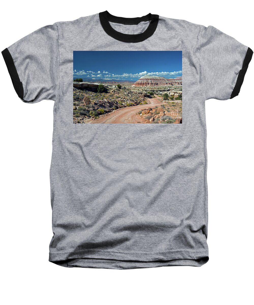 Cathedral Baseball T-Shirt featuring the photograph Road to Cathedral Valley by Cindy Murphy - NightVisions