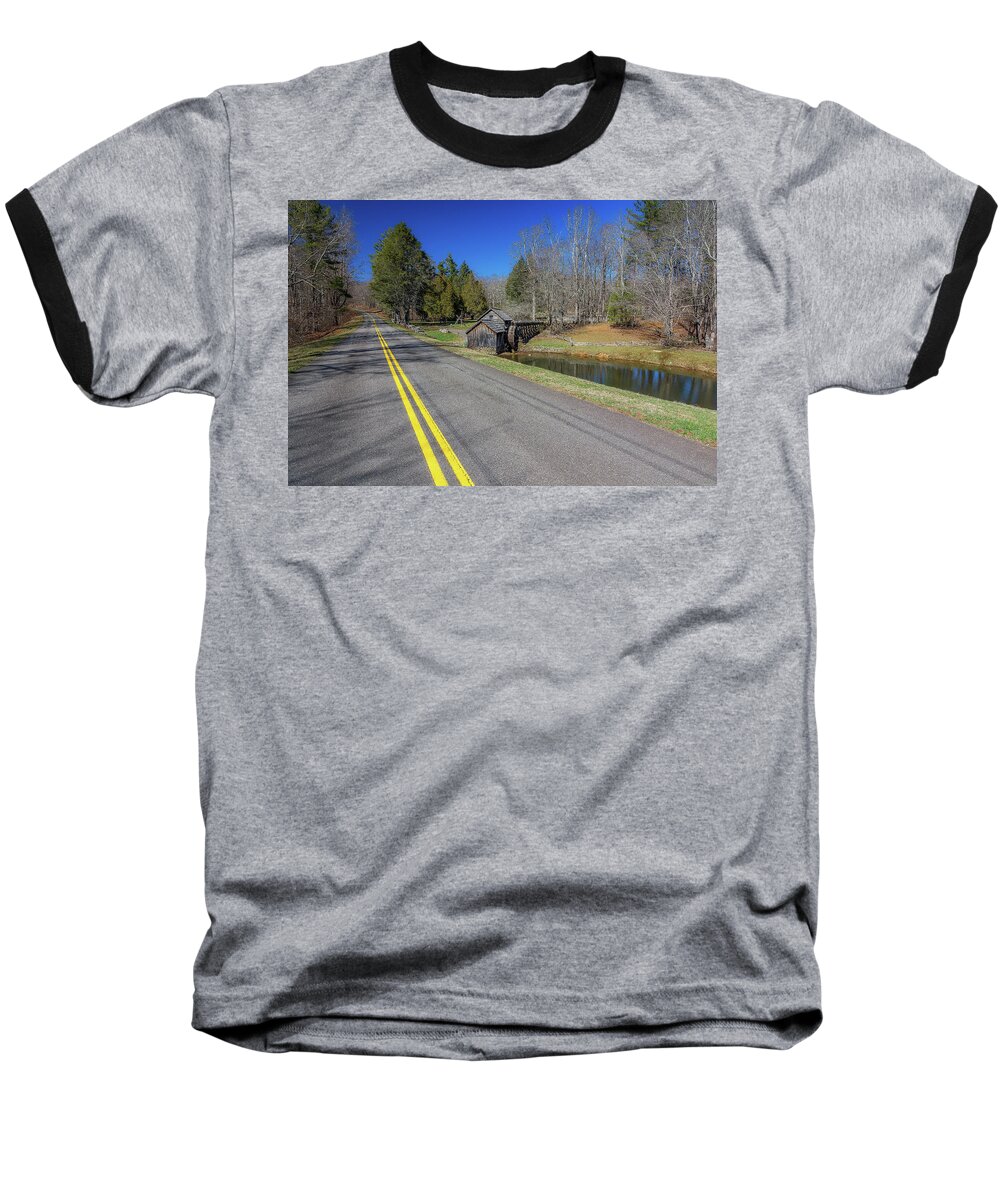 Mabry Mill Baseball T-Shirt featuring the photograph Road view of Mabry Mill by Steve Hurt