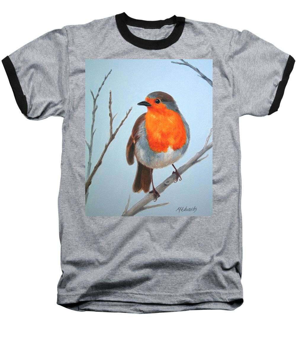 Robin Baseball T-Shirt featuring the painting Robin in the Tree by Marna Edwards Flavell