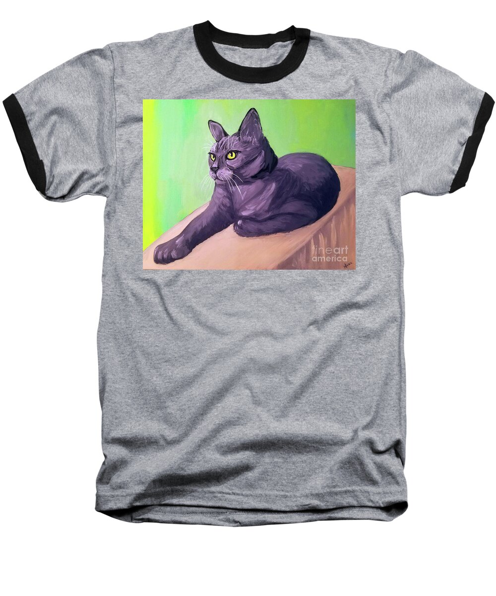 Cat Baseball T-Shirt featuring the painting Robyn Date With Paint Mar 19 by Ania M Milo