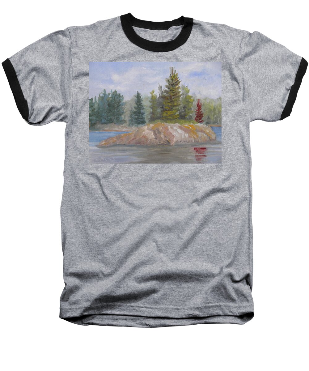 Landscape Acaida Water Maine Shoreline Reflexion Mount Desert Island Impressionism Baseball T-Shirt featuring the painting Rock Island by Scott W White