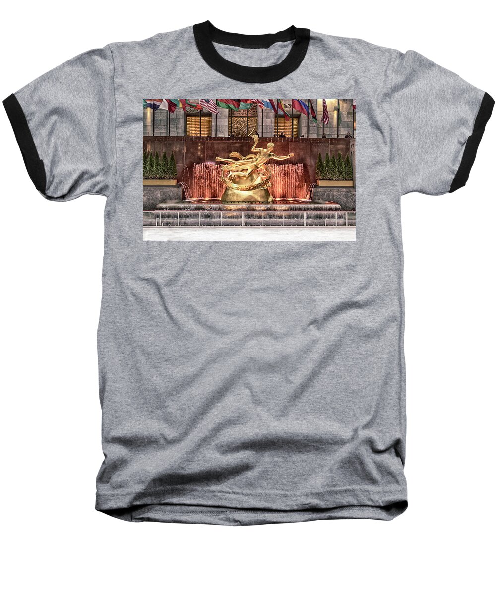 Rockefeller Center Baseball T-Shirt featuring the photograph Rockefeller Center by Alison Frank