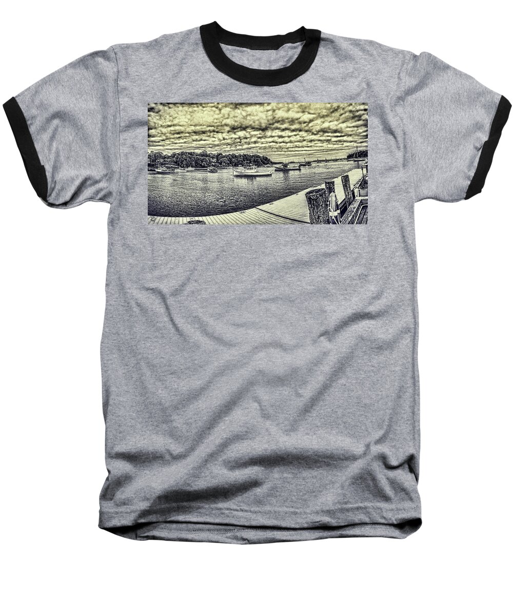 Landscape Of Rockport Harbor Baseball T-Shirt featuring the digital art Rockport Outer- Harbor by Daniel Hebard