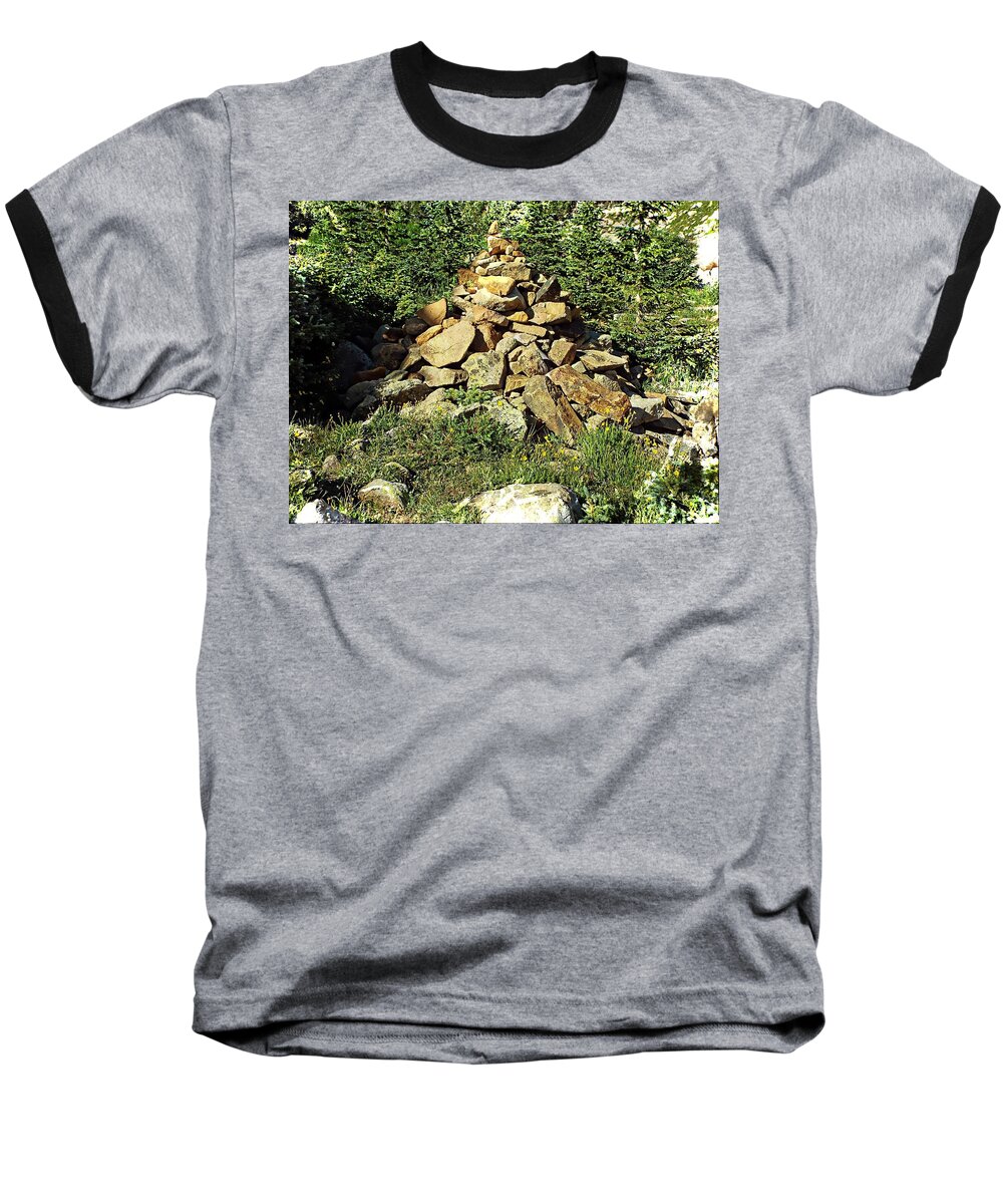 Rocky Mountains Baseball T-Shirt featuring the photograph Rocky Mountain Cairn by Joseph Hendrix