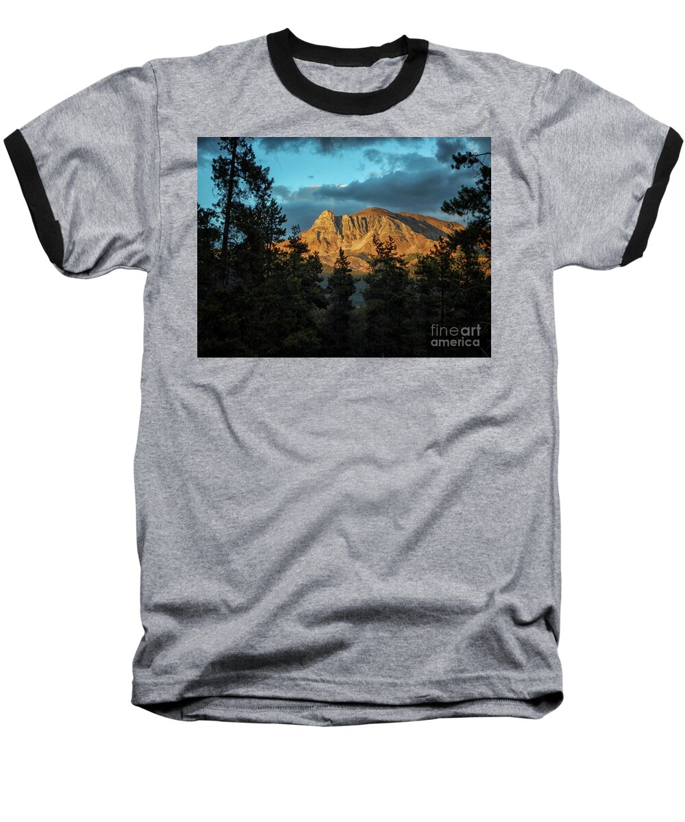 Mountain Baseball T-Shirt featuring the photograph Rocky sunset by Patricia Hofmeester