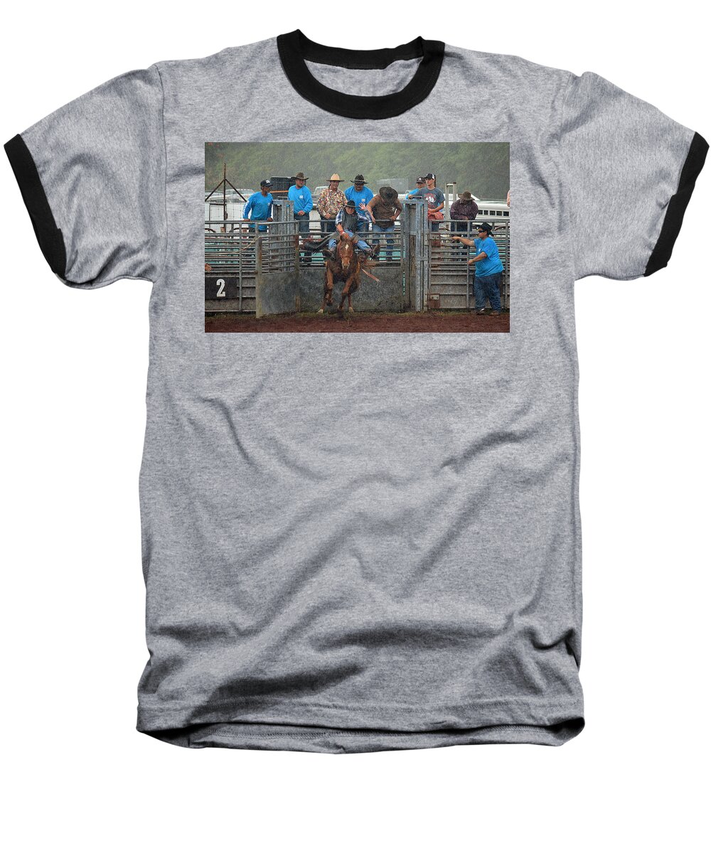 Rodeo Baseball T-Shirt featuring the photograph Rodeo Bronco by Lori Seaman
