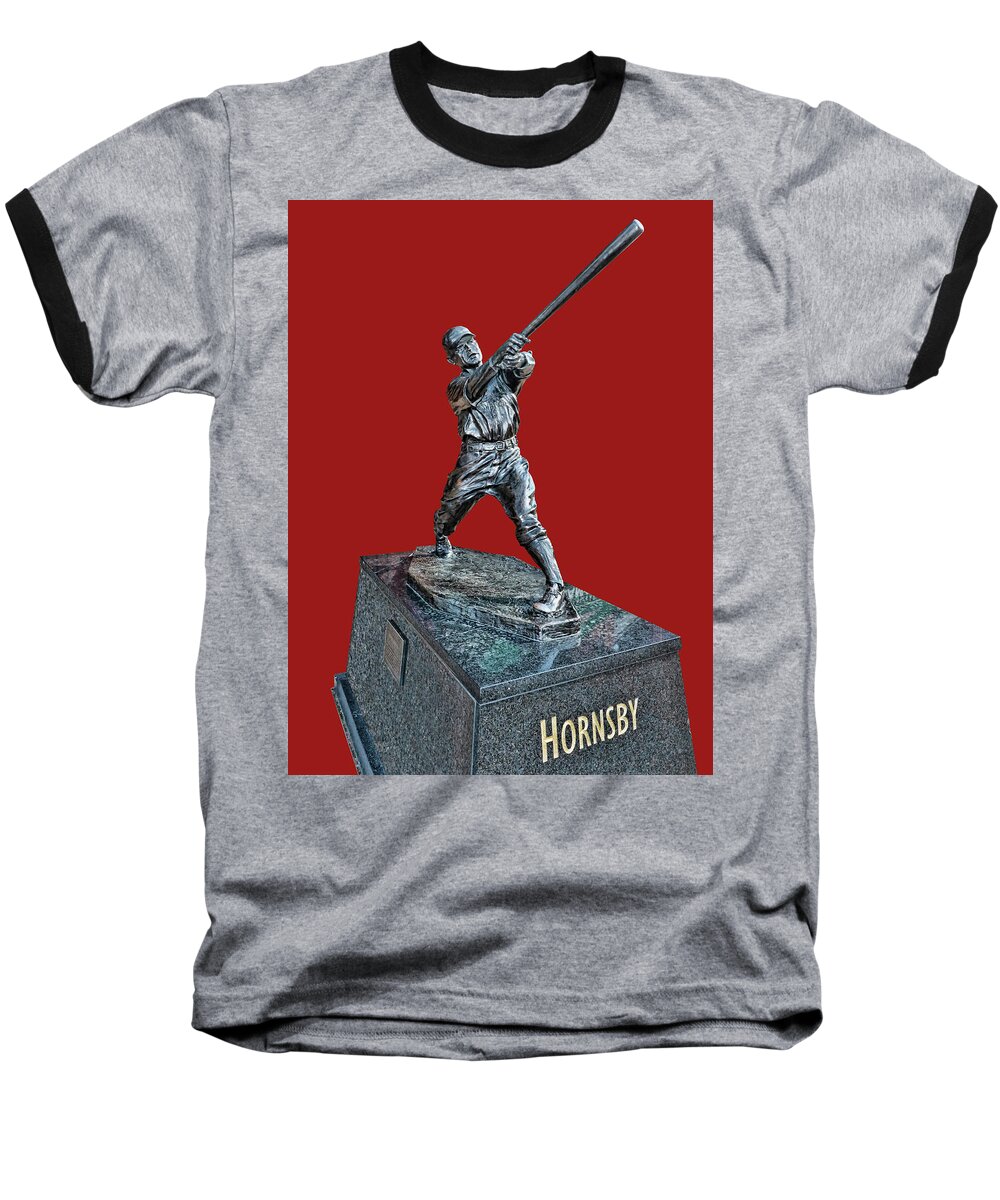 Roger Baseball T-Shirt featuring the photograph Roger Hornsby Statue - Busch Stadium by Allen Beatty