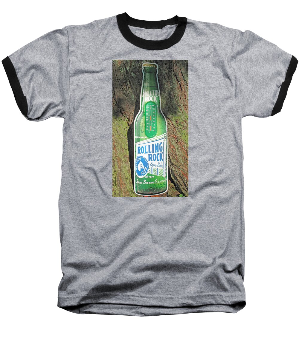 Sign Baseball T-Shirt featuring the photograph Rolling Rock Beer by Barbara McDevitt