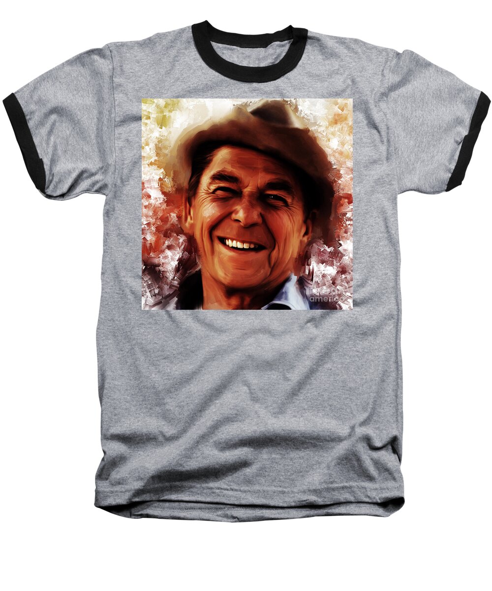 Canvas Print Baseball T-Shirt featuring the painting Ronald Reagan by Gull G
