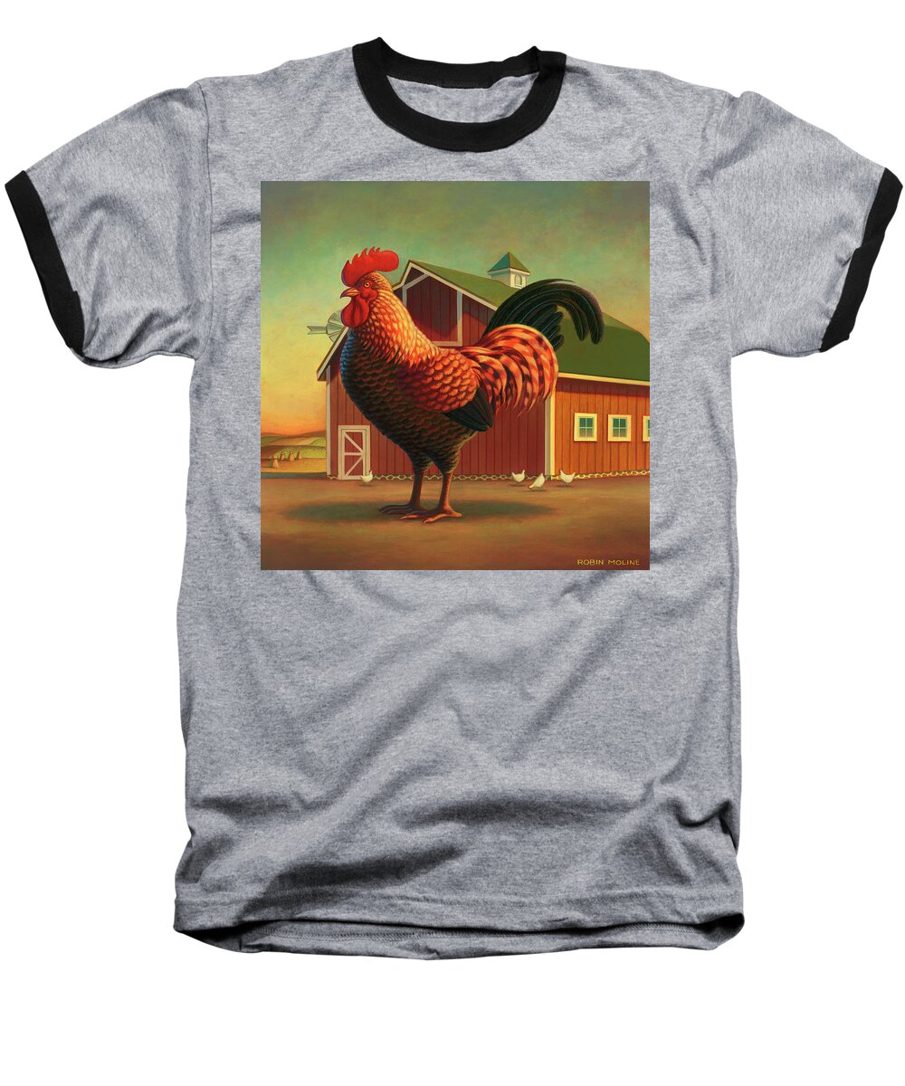 #faatoppicks Baseball T-Shirt featuring the painting Rooster and the Barn by Robin Moline