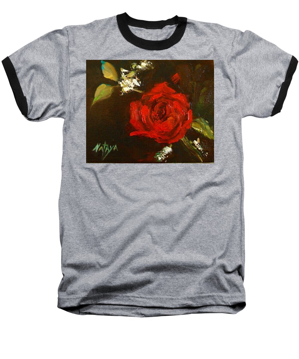 Red Baseball T-Shirt featuring the painting Rose Passion by Nataya Crow