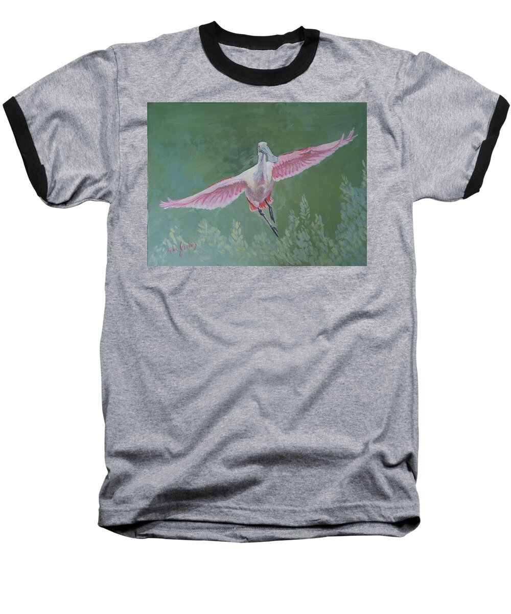 Florida Bird Baseball T-Shirt featuring the painting Roseate Spoonbill by Mike Jenkins