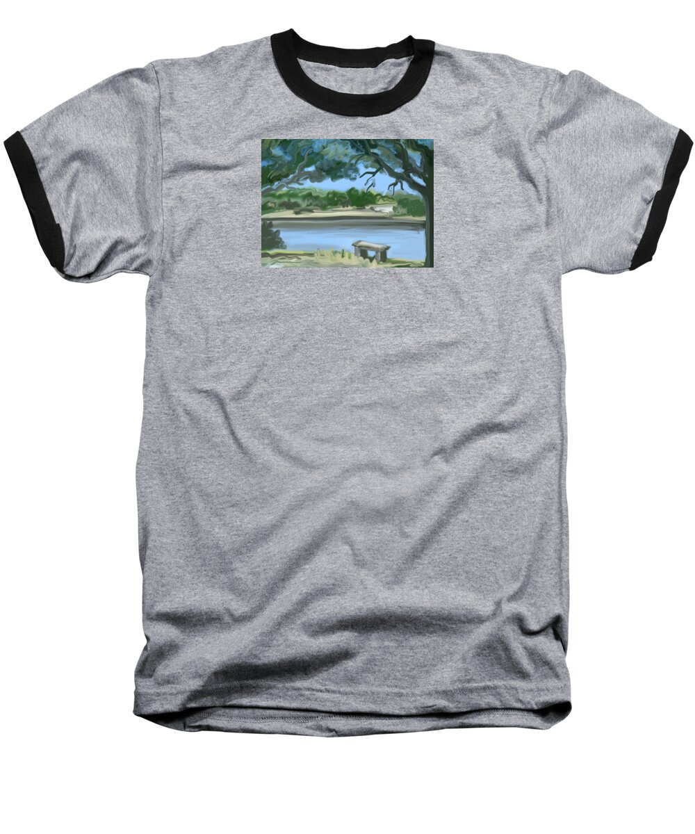 Rosemary Lake Baseball T-Shirt featuring the painting Rosemary Lake by Jean Pacheco Ravinski