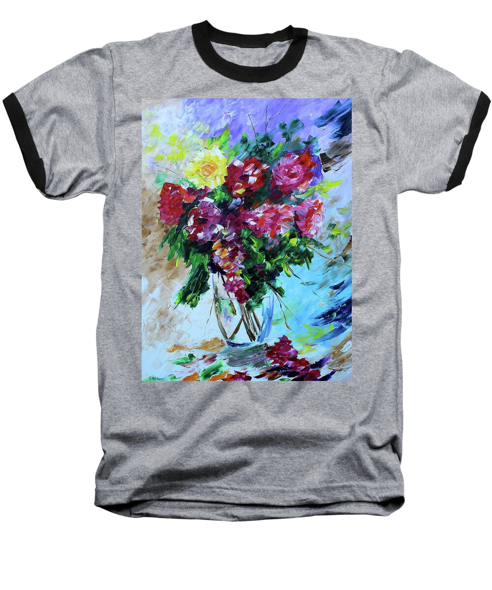 Palette Knife Paintings Baseball T-Shirt featuring the painting Roses by Kevin Brown