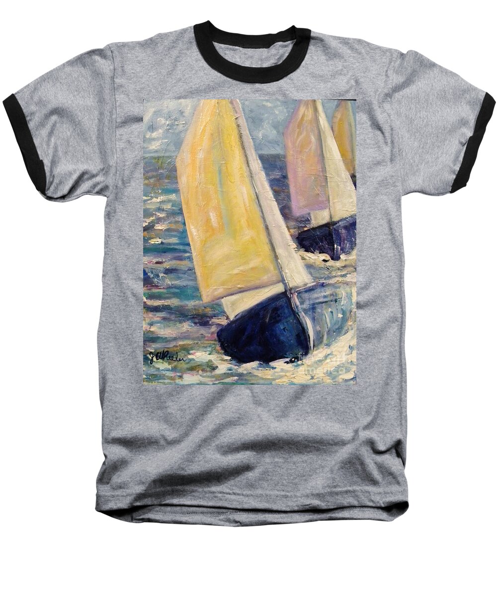 Sailboat Baseball T-Shirt featuring the painting Rough Seas by JoAnn Wheeler