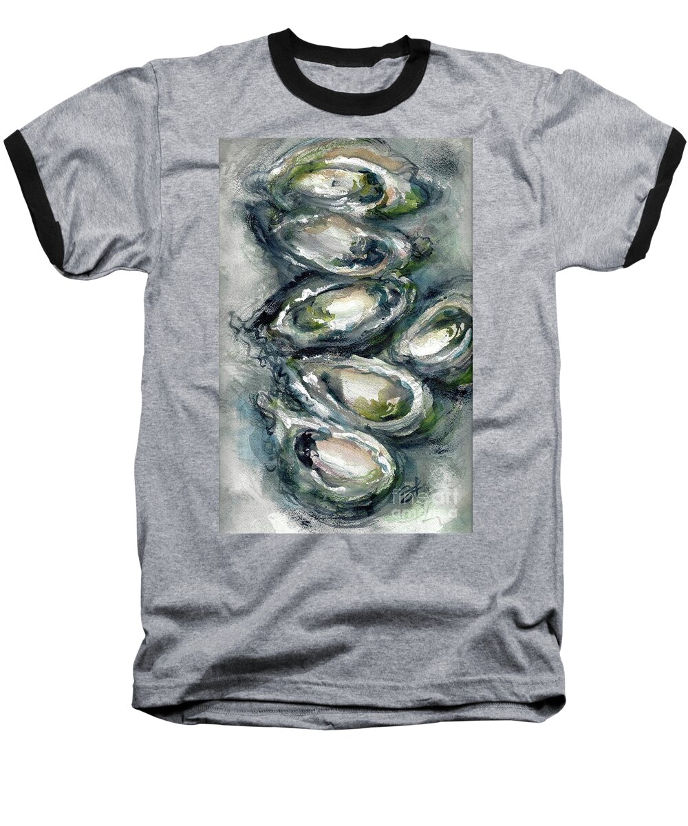 Louisiana Seafood Baseball T-Shirt featuring the painting RoughOysters6 by Francelle Theriot