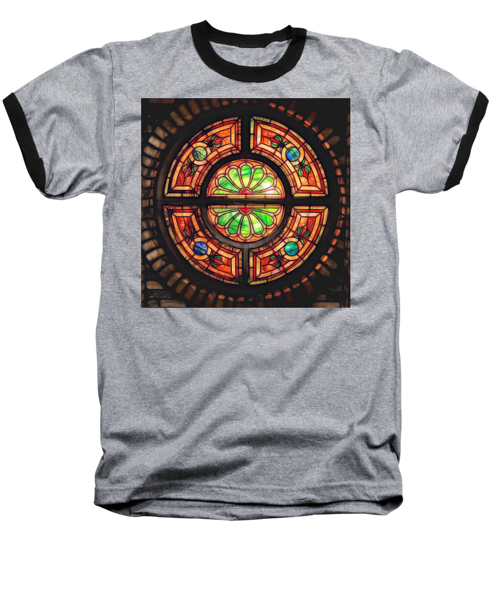 Stained Glass Baseball T-Shirt featuring the photograph Round Window by Susan Rissi Tregoning