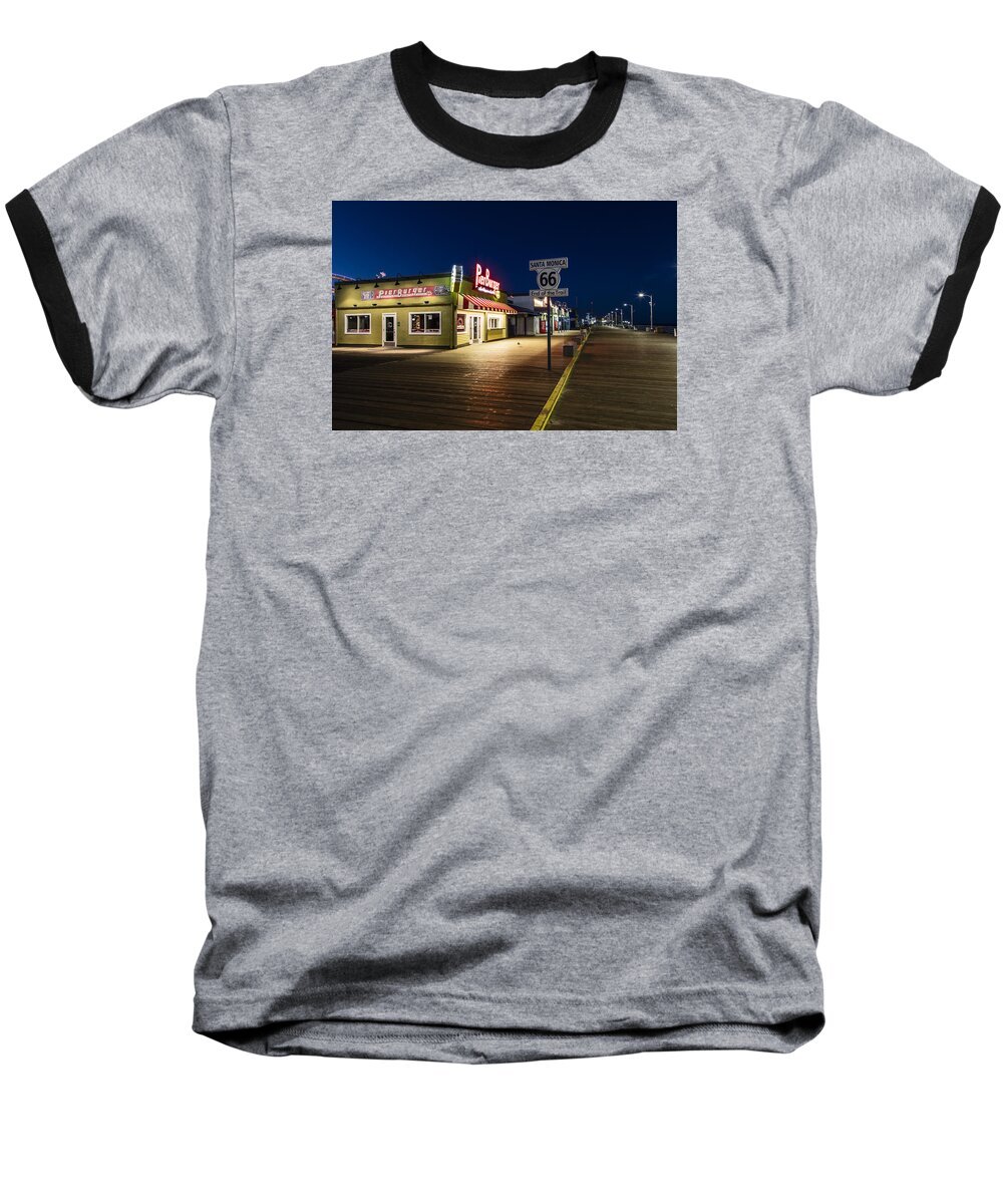 Santa Monica Pier Baseball T-Shirt featuring the photograph Route 66 Pier Burger by John McGraw