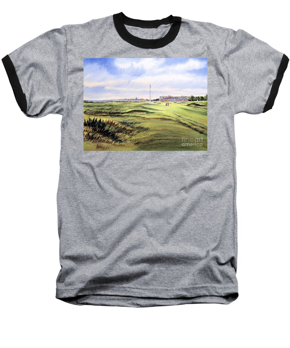 Golf Baseball T-Shirt featuring the painting Royal Troon Golf Course by Bill Holkham