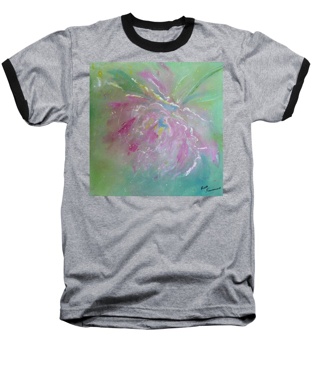 Peony Baseball T-Shirt featuring the painting Ruby Red Peony by Ruth Kamenev