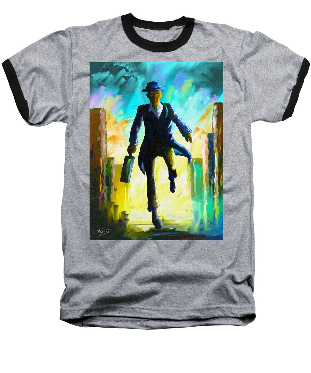 Thief Baseball T-Shirt featuring the painting Running Man by Anthony Mwangi