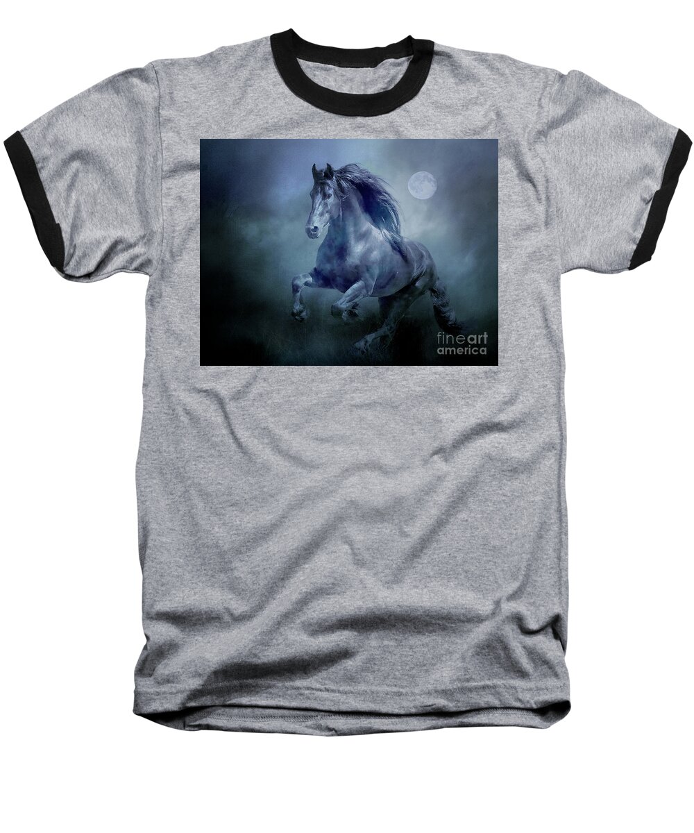 Horse Baseball T-Shirt featuring the photograph Running With The Moon by Brian Tarr