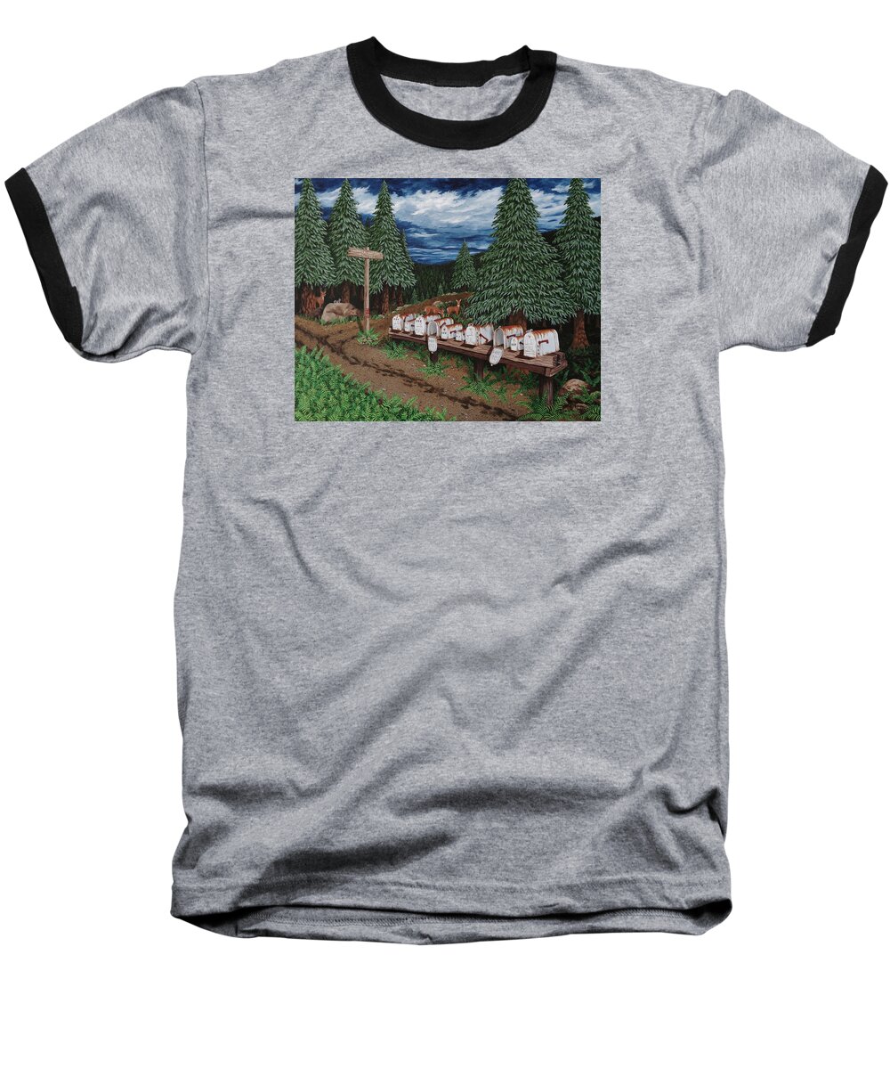 Forest Baseball T-Shirt featuring the painting Rural Delivery by Katherine Young-Beck