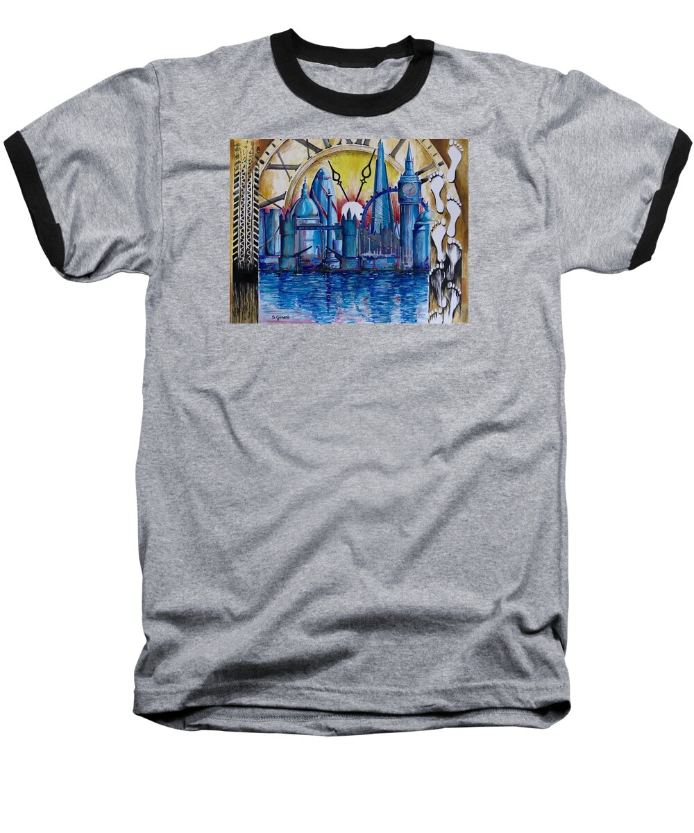 London Baseball T-Shirt featuring the painting Rush Hour In London by Geni Gorani