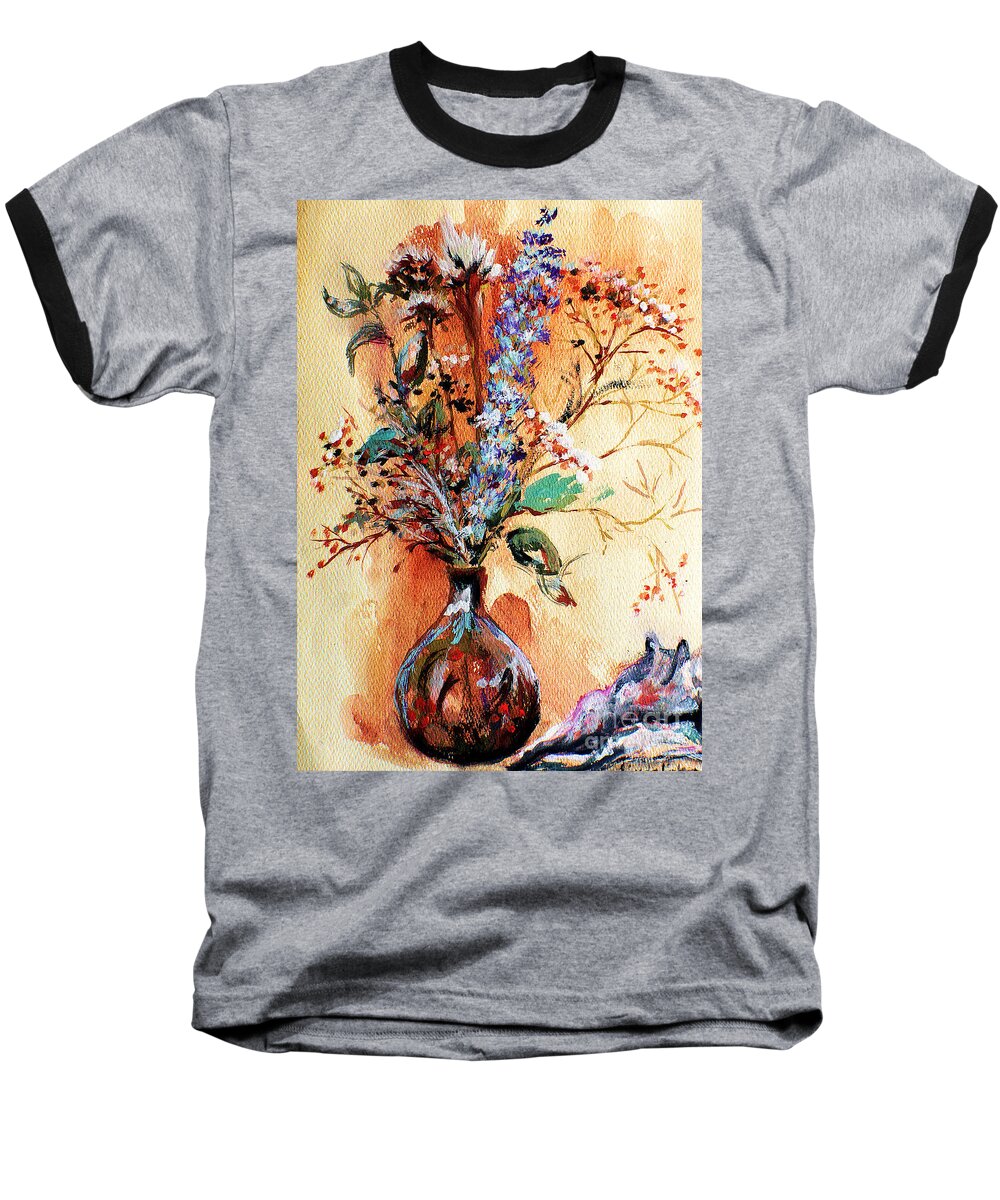 Dry Flowers Baseball T-Shirt featuring the painting Rusty Arrangement by Linda Shackelford