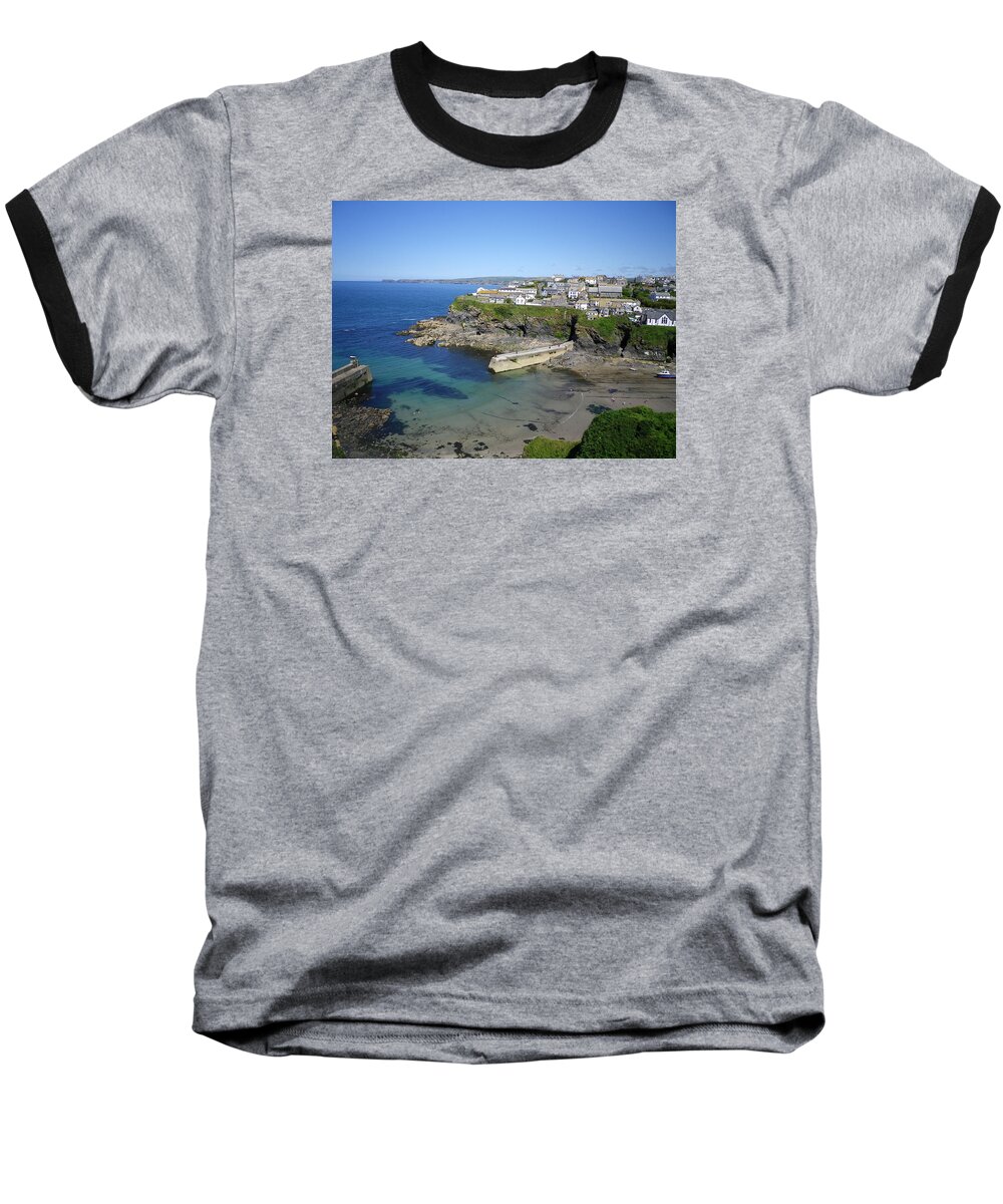 Port Isaac Baseball T-Shirt featuring the photograph Safe Haven Port Isaac Cornwall by Richard Brookes