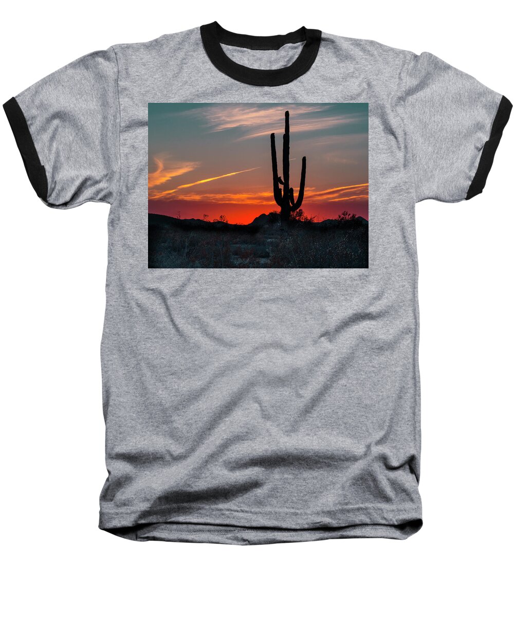 Pennysprints Baseball T-Shirt featuring the photograph Sagauro Sunset by Penny Lisowski