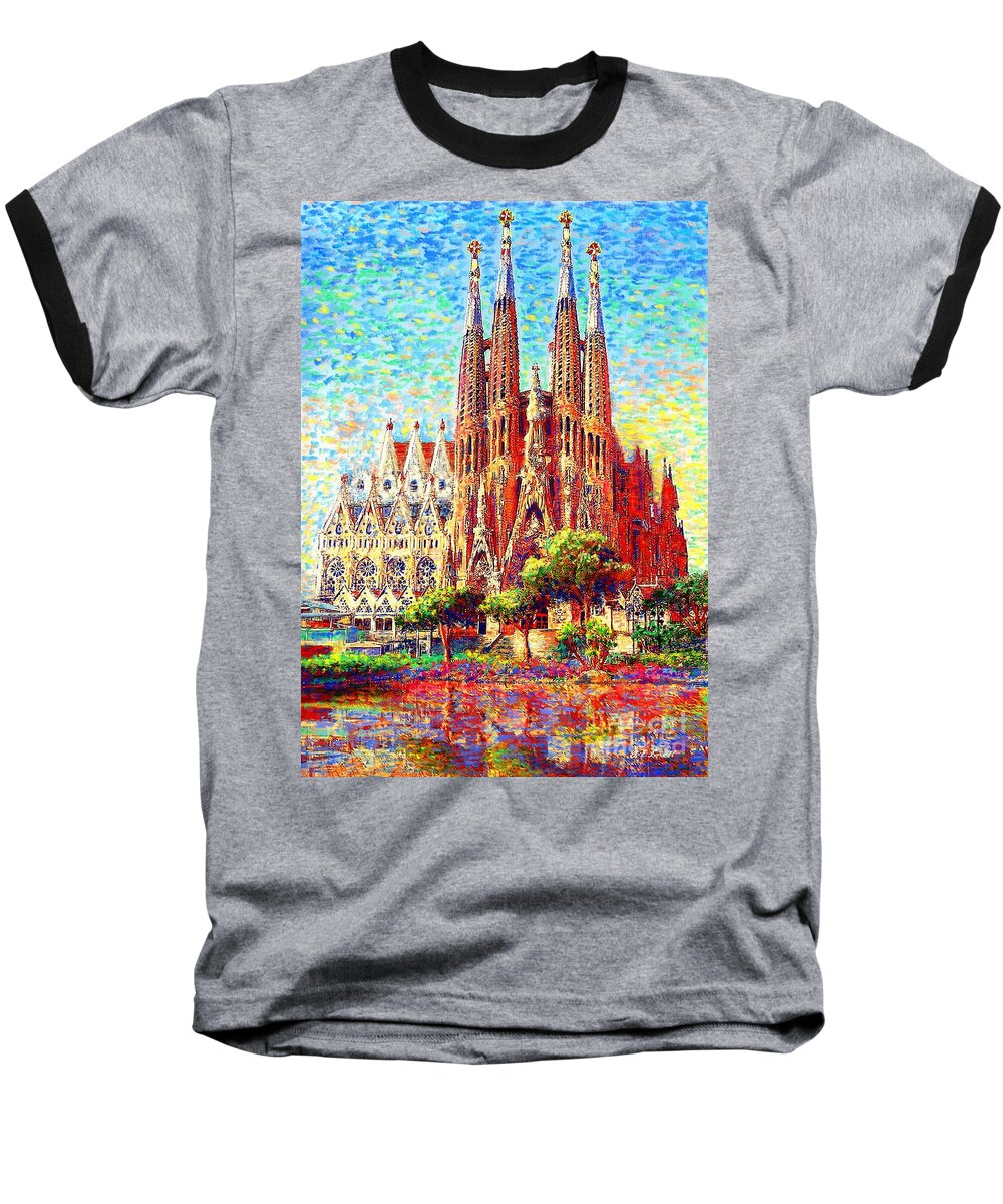Spain Baseball T-Shirt featuring the painting Sagrada Familia by Jane Small