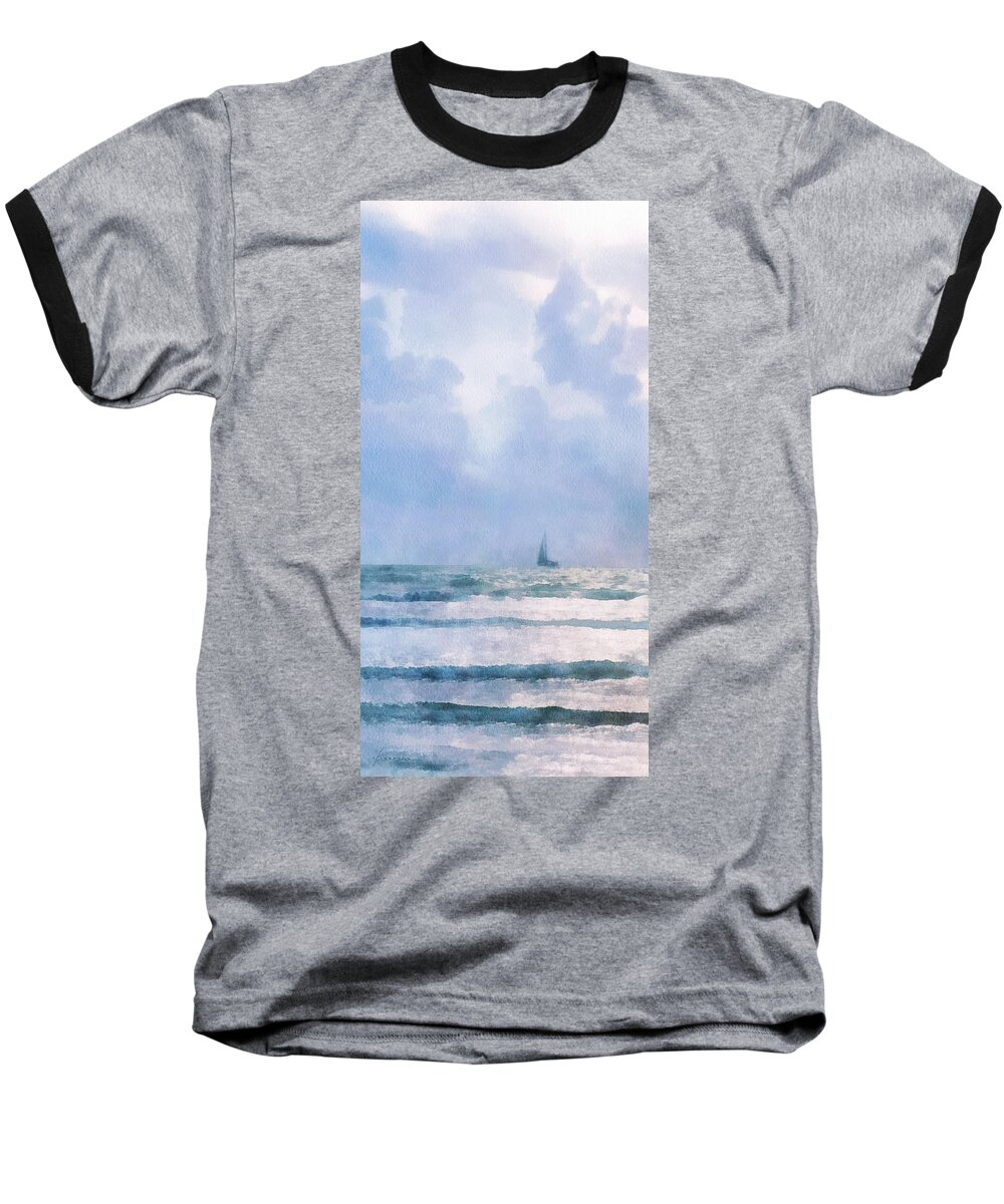 Sail Sailboat Ship Sea Ocean Sky Lonely Sailing Trip Clouds Baseball T-Shirt featuring the digital art Sail at Sea by Frances Miller